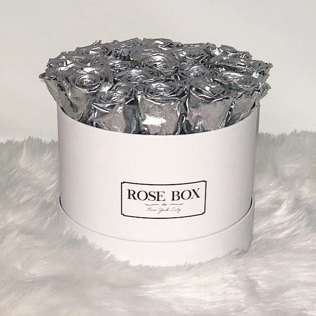 Medium White Box with Silver Roses