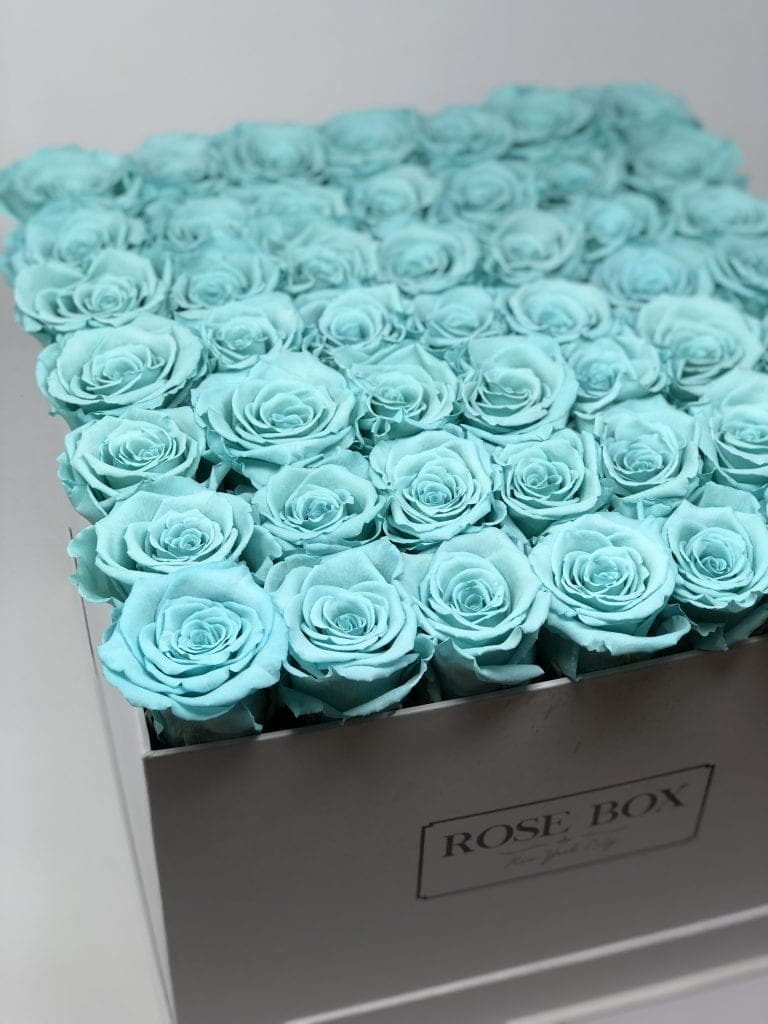 Large White Square Box with Turquoise Roses
