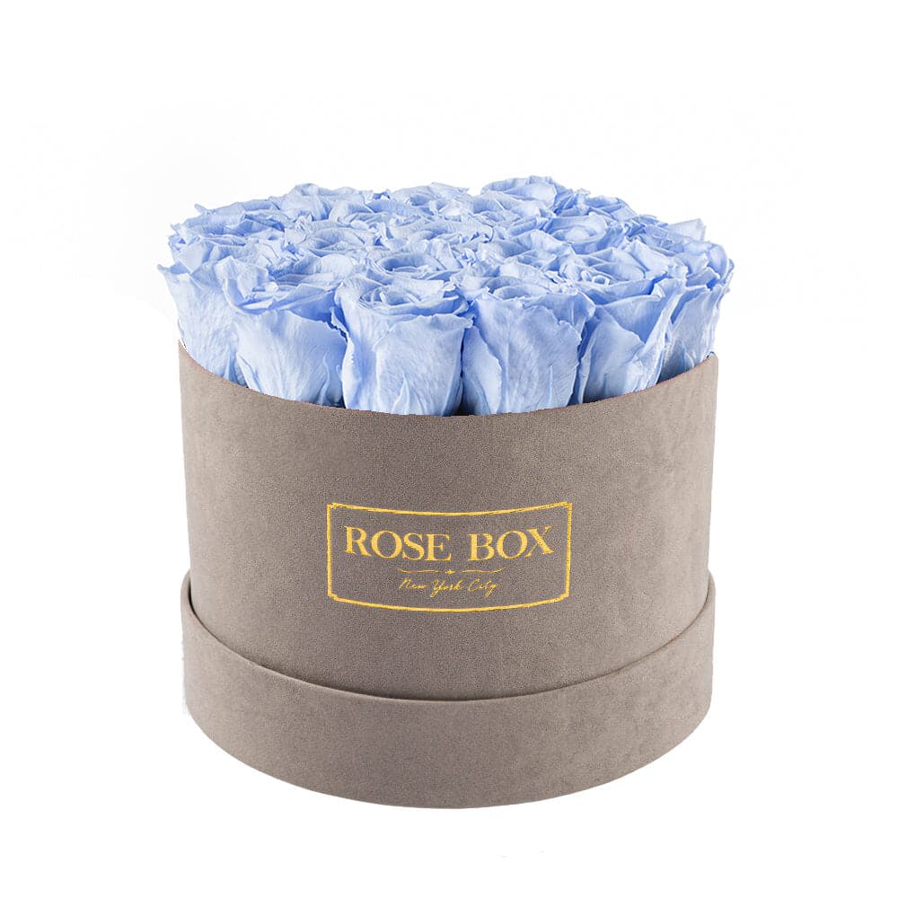 Medium Gray Box with Light Blue Roses