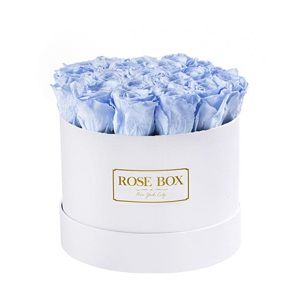 Medium White Box with Light Blue Roses