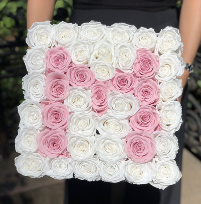 Large Black Square Box with Pure White Roses
