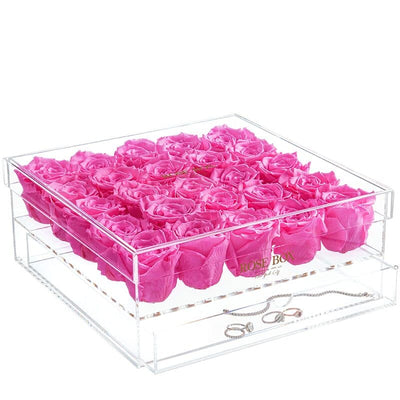 25 Neon Pink Roses Jewelry Box
