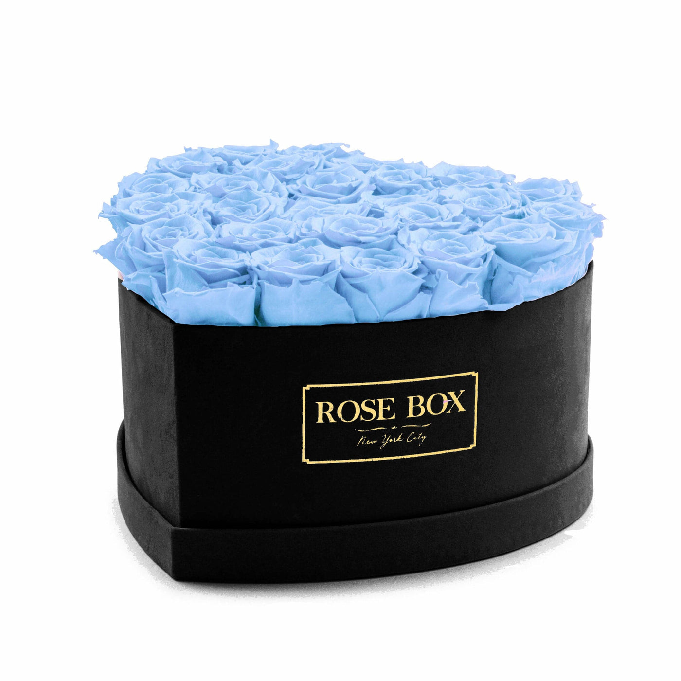 Large Black Heart Box with Light Blue Roses