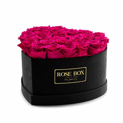 Large Black Heart Box with Ruby Pink Roses