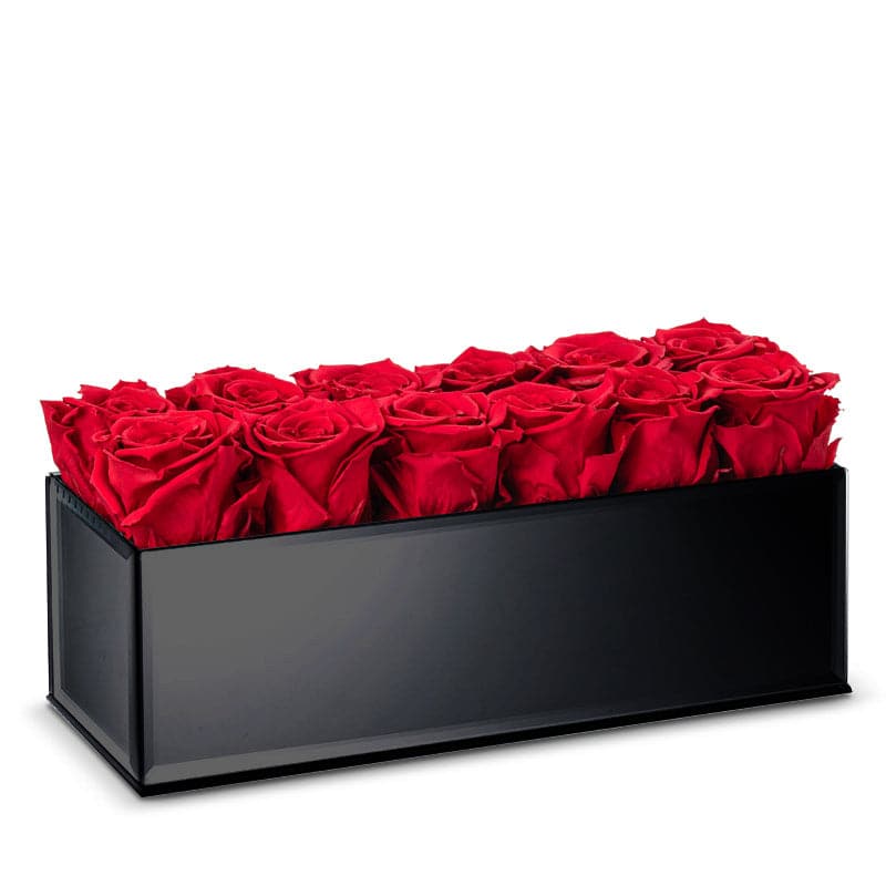 Black Table Centerpiece with Red Flame Roses