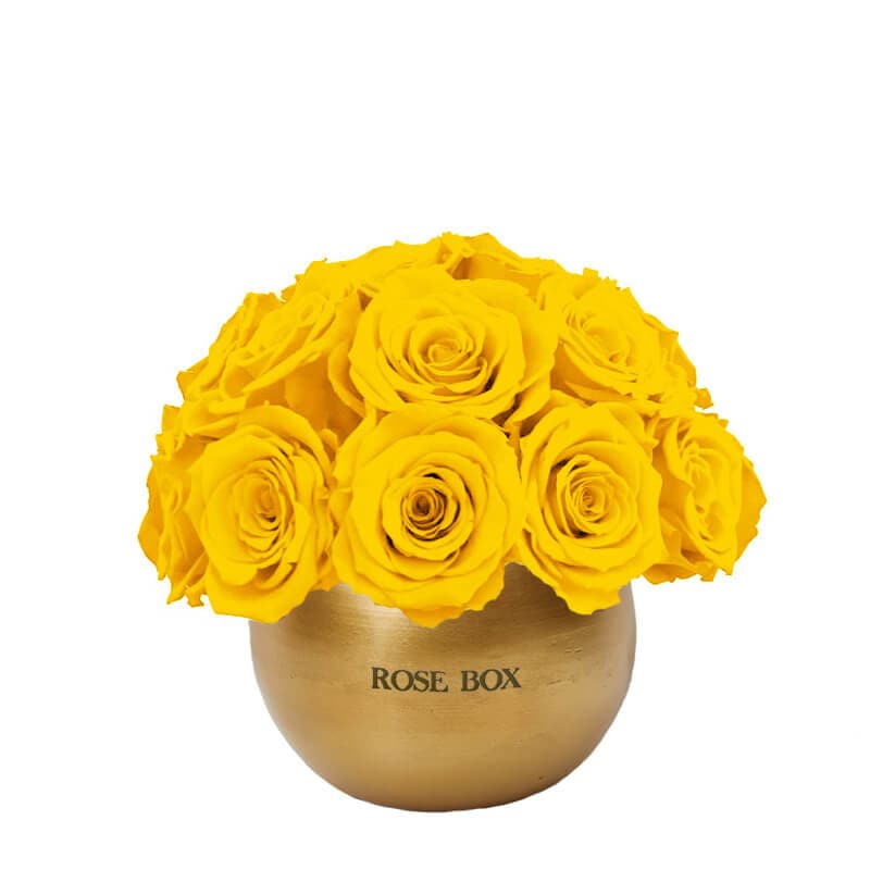 Golden Mini Half Ball with Bright Yellow Roses