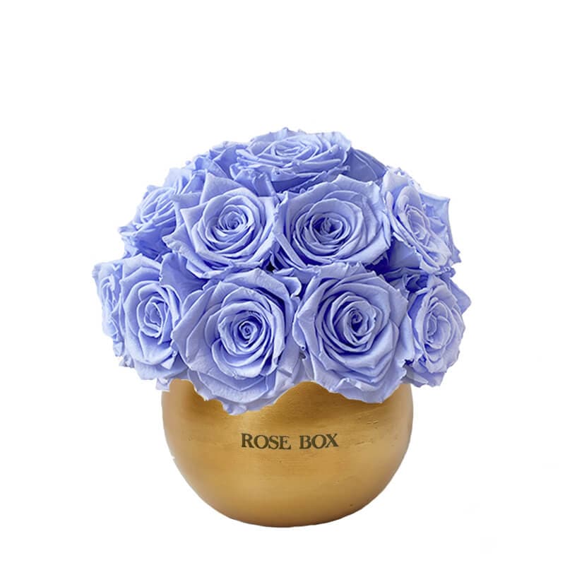 Golden Mini Half Ball with Light Blue Roses