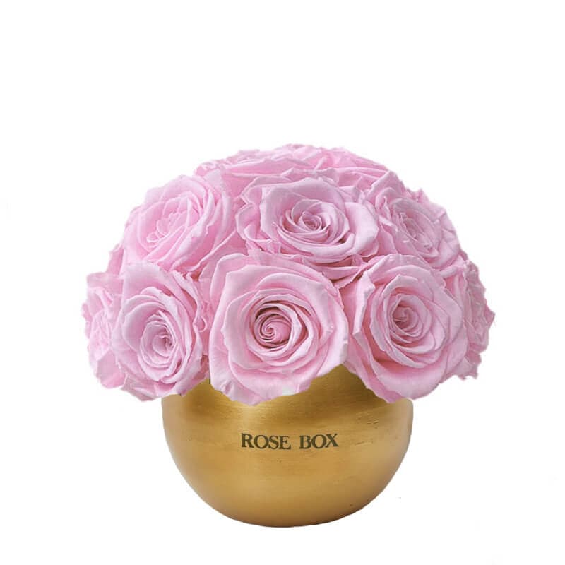 Golden Mini Half Ball with Light Pink Roses