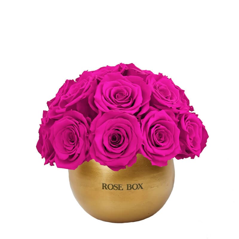 Golden Mini Half Ball with Neon Pink Roses