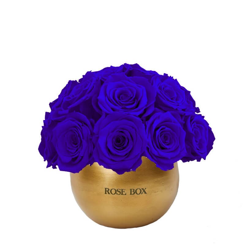 Golden Mini Half Ball with Night Blue Roses