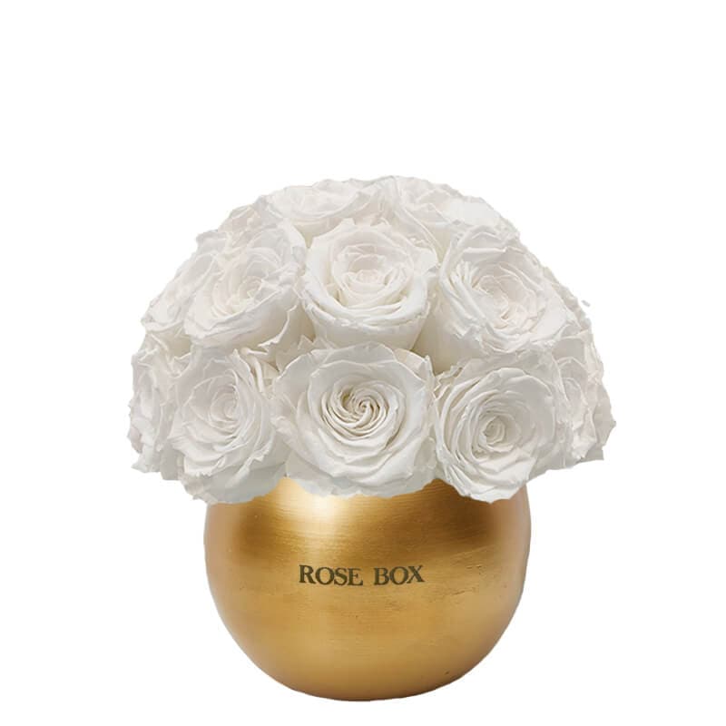 Golden Mini Half Ball with Pure White Roses