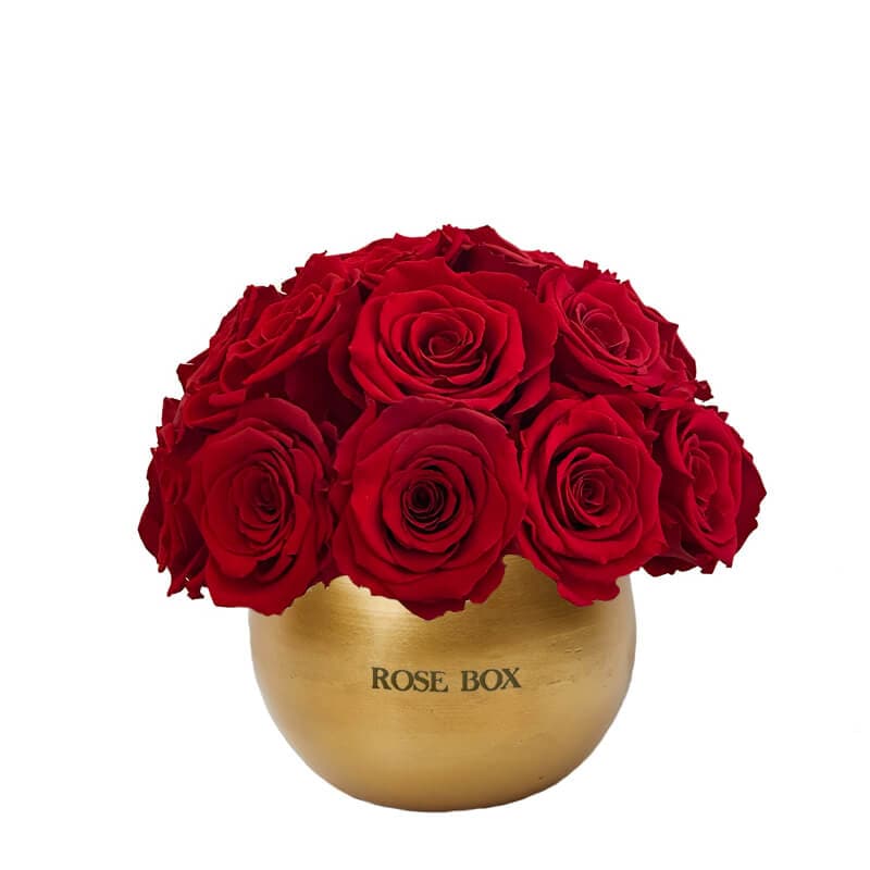 Golden Mini Half Ball with Red Flame Roses