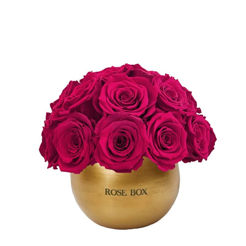 Golden Mini Half Ball with Ruby Pink Roses