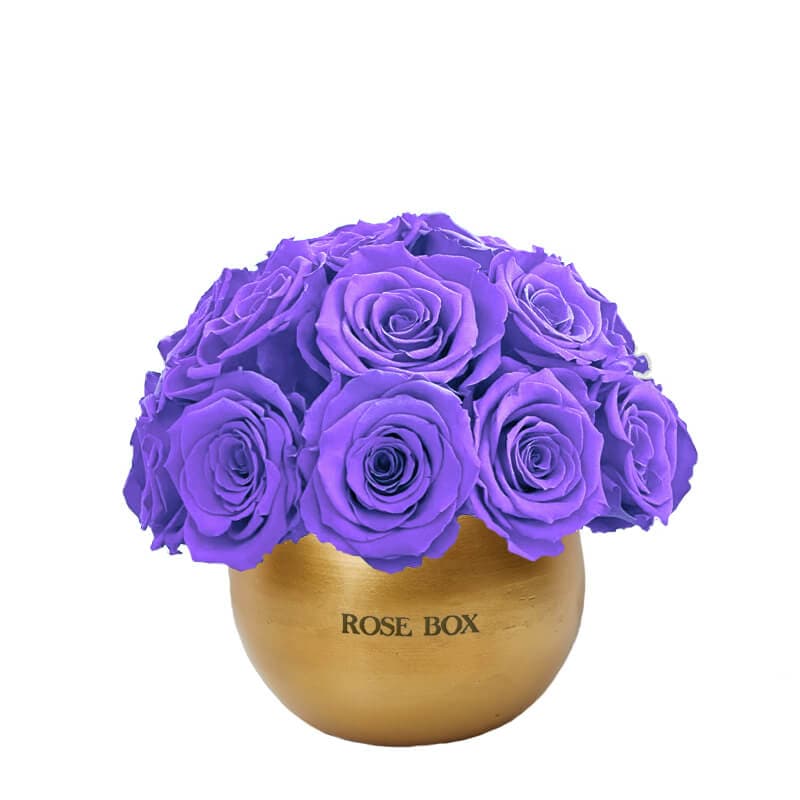 Golden Mini Half Ball with Spring Purple Roses