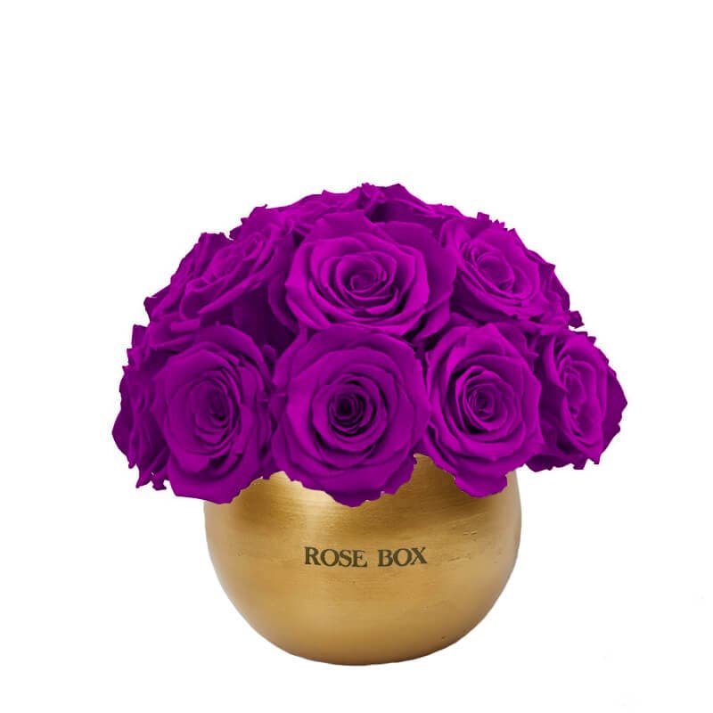 Golden Mini Half Ball with Royal Purple Roses