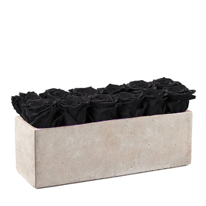 Gray Slate Centerpiece with Velvet Black Roses