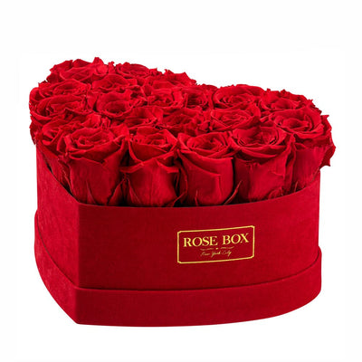 Medium Red Heart Box with Red Flame Roses