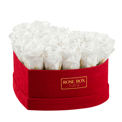 Medium Red Heart Box with Pure White Roses