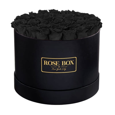 Large Round Black Box with Velvet Black Roses