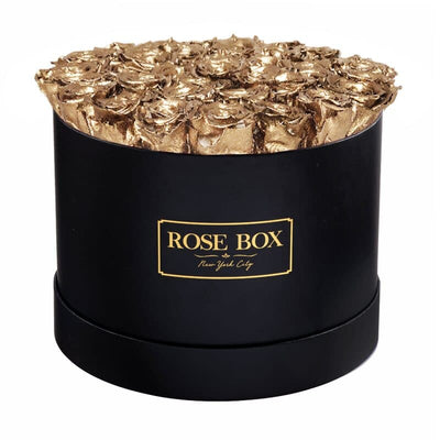 Large Round Black Box with Gold Roses