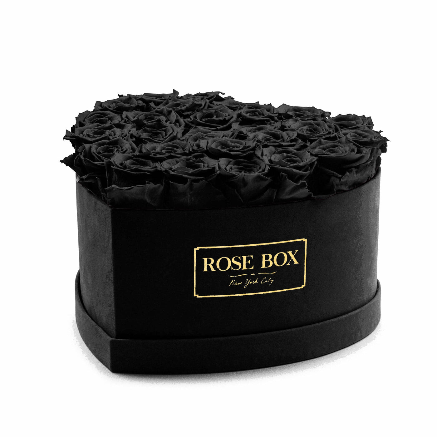 Large Black Heart Box with Velvet Black Roses