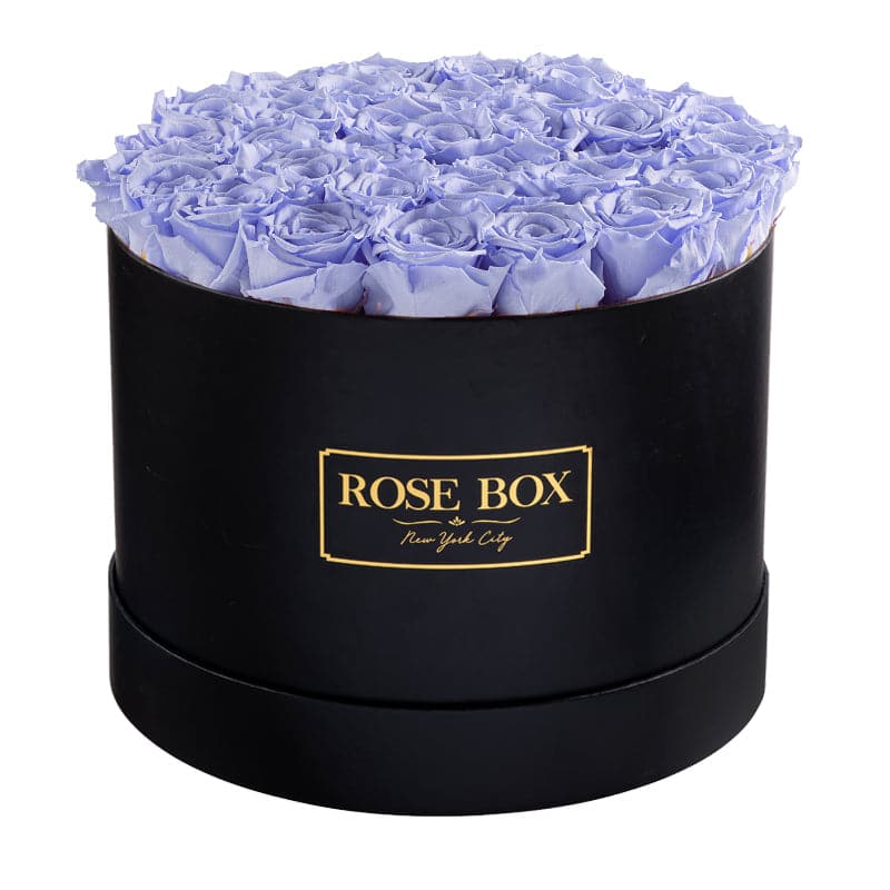 Large Round Black Box with Violet Roses