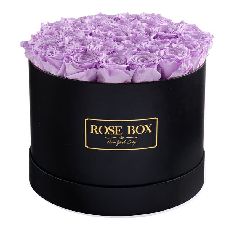 Large Round Black Box with Lavender Roses