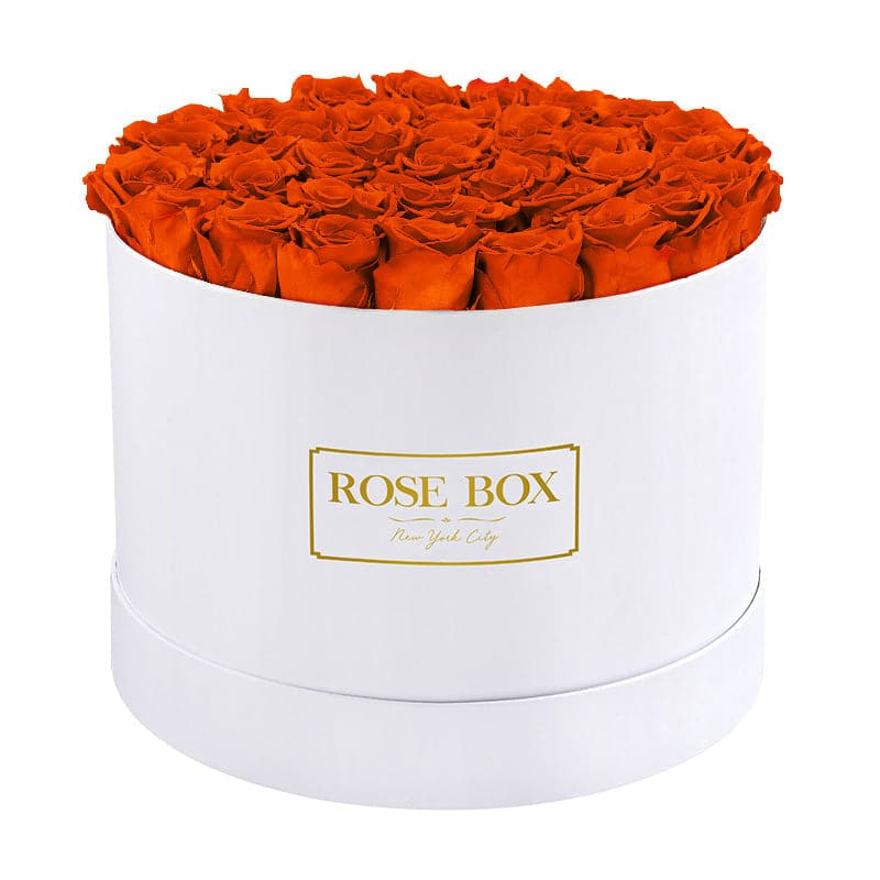 Large Round White Box with Autumnal Orange Roses