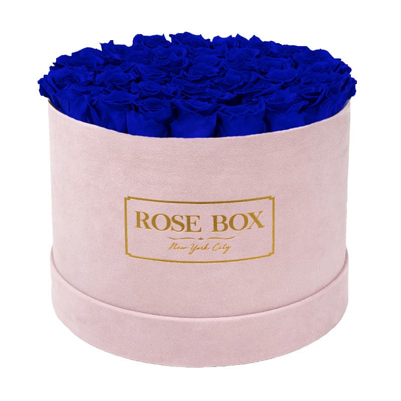 Large Round Pink Box with Night Blue Roses