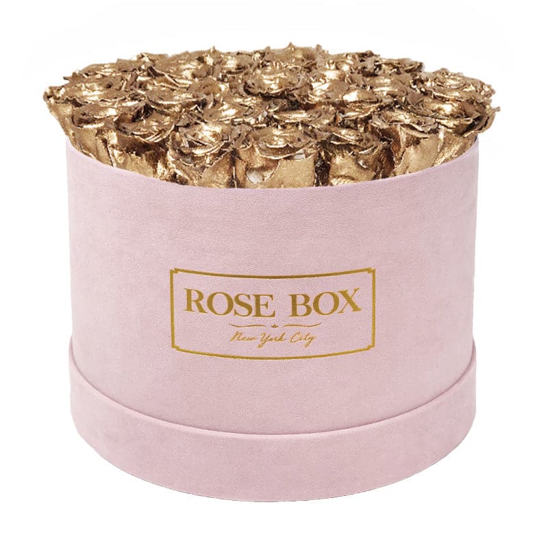 Large Round Pink Box with Gold Roses