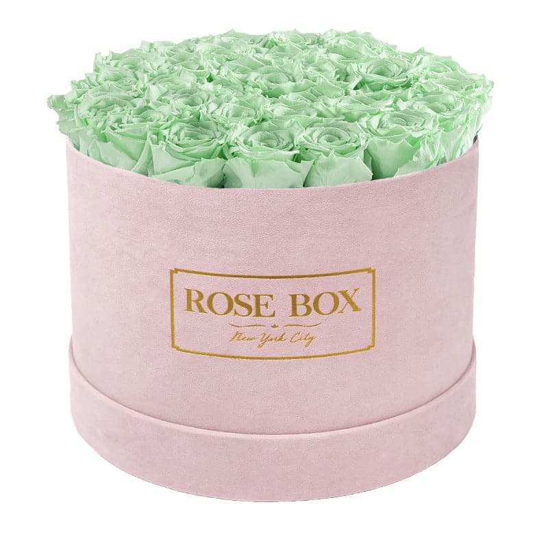 Large Round Pink Box with Light Green Roses