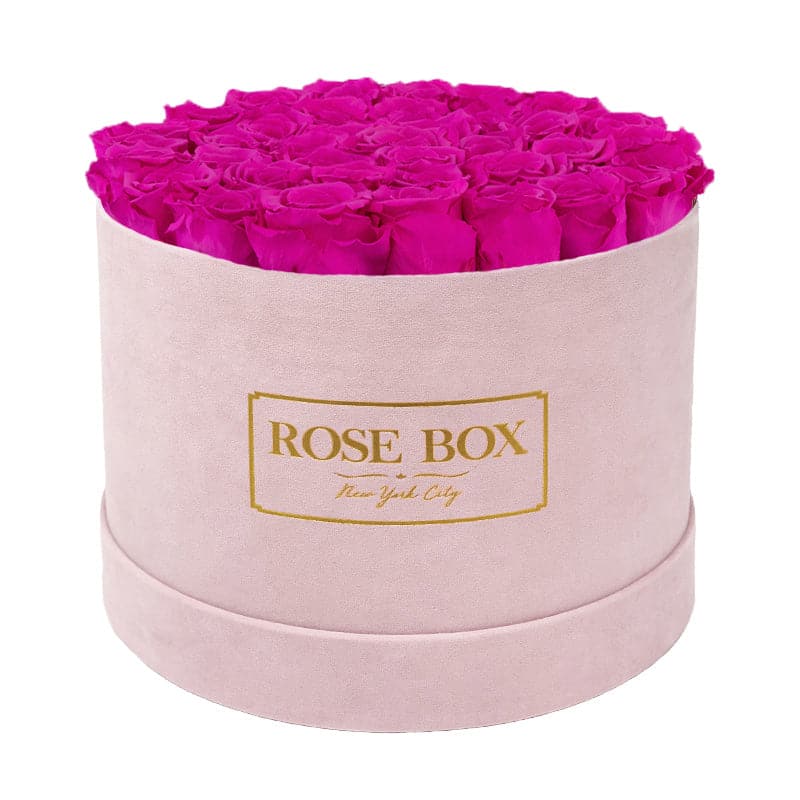 Large Round Pink Box with Neon Pink Roses