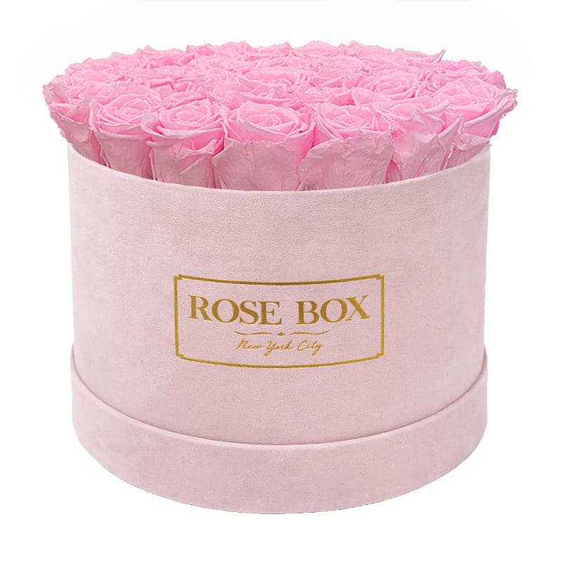 Large Round Pink Box with Pink Blush Roses