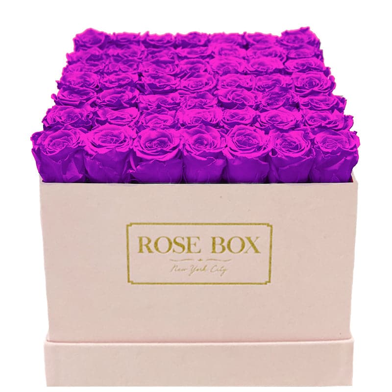 Large Pink Square Box with Royal Purple Roses