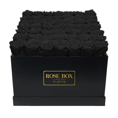 Large Black Square Box with Velvet Black Roses