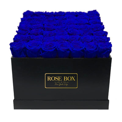 Large Black Square Box with Night Blue Roses