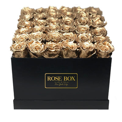Large Black Square Box with Gold Roses