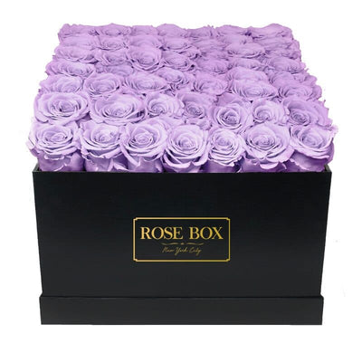Large Black Square Box with Lavender Roses