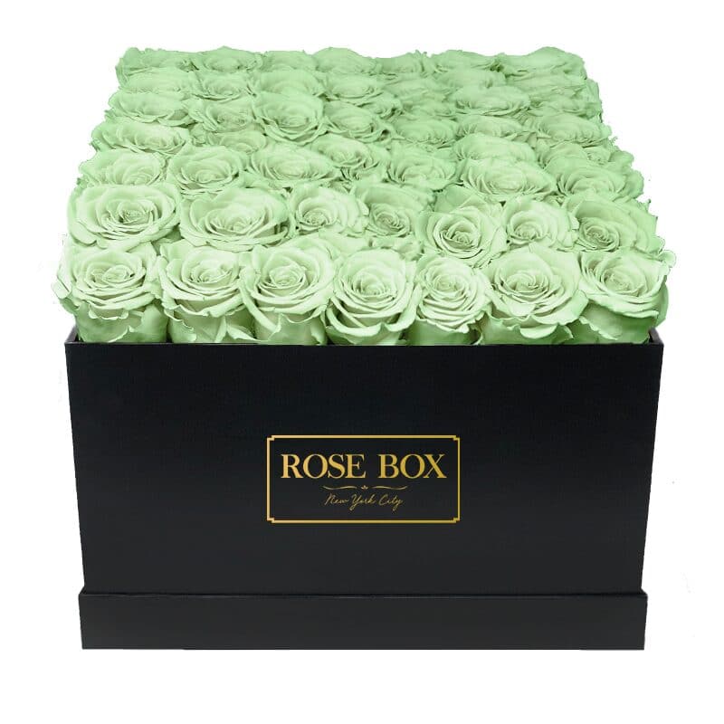 Large Black Square Box with Light Green Roses