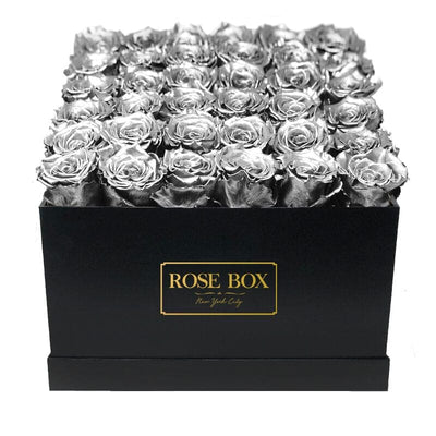 Large Black Square Box with Silver Roses