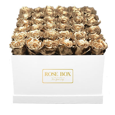 Large White Square Box with Gold Roses