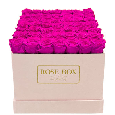Large Pink Square Box with Neon Pink Roses
