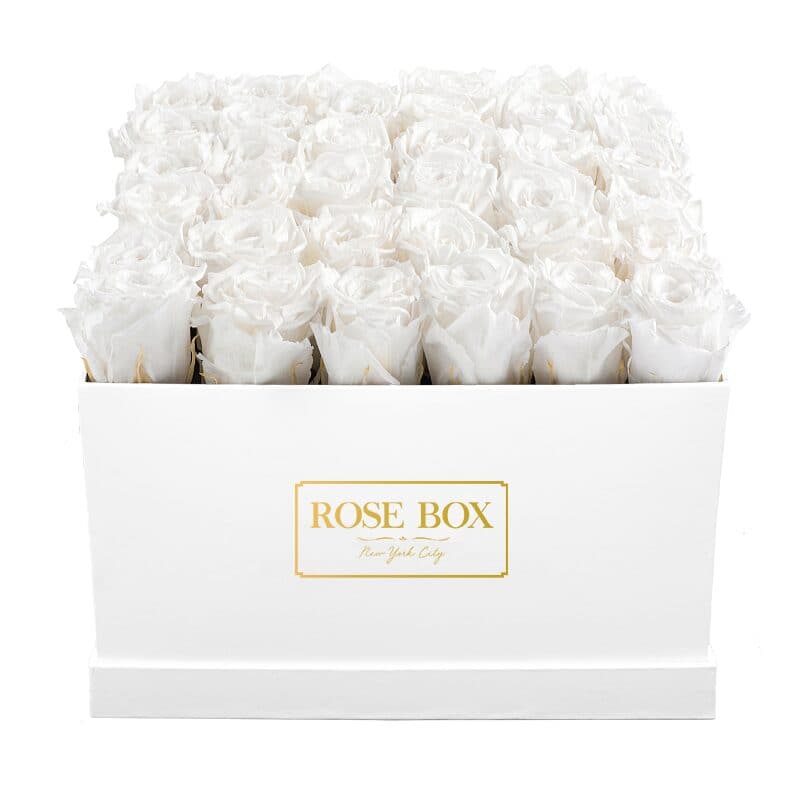 Large White Square Box with Pure White Roses