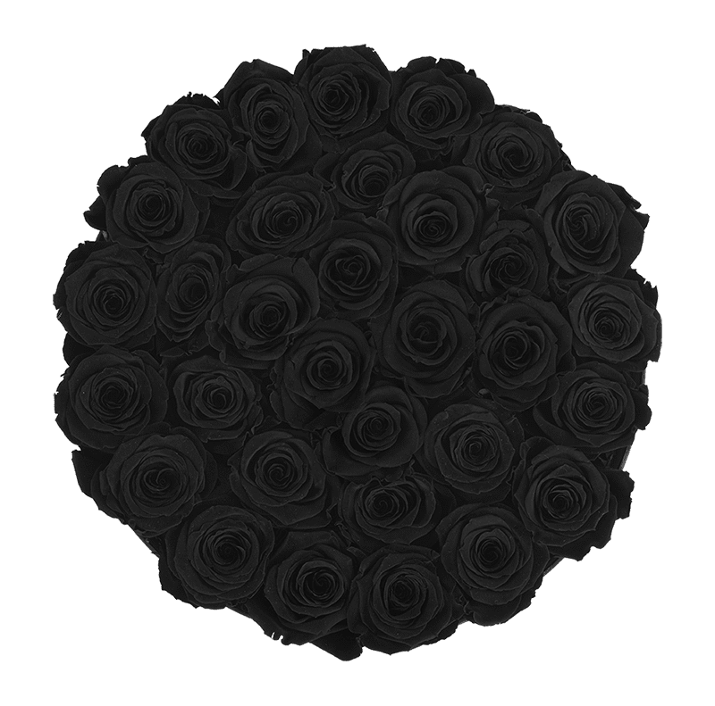 Large Round White Box with Velvet Black Roses