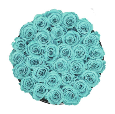 Large Round Black Box with Turquoise Roses