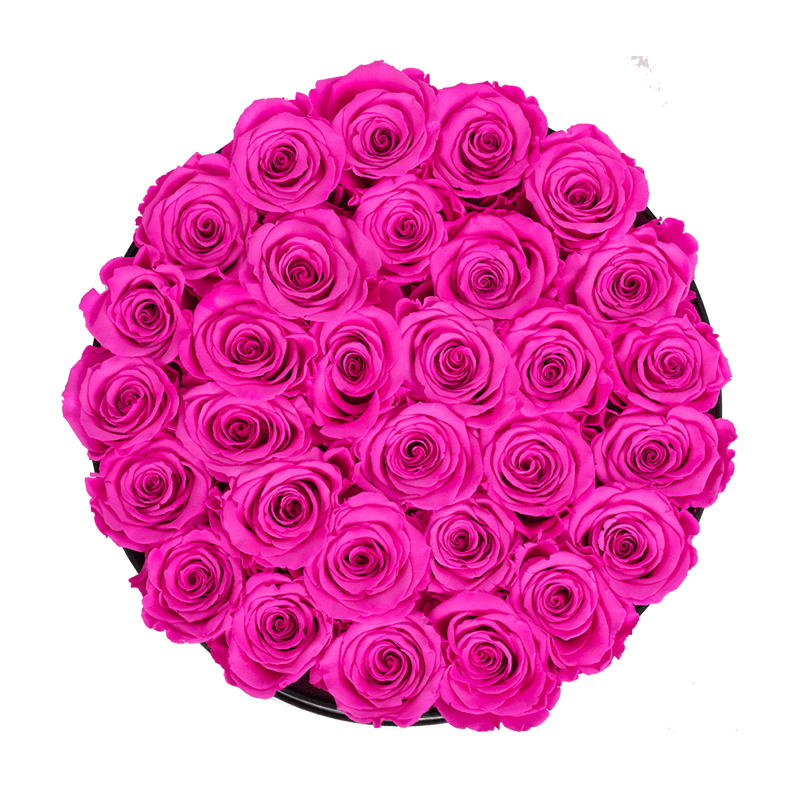 Large Round Black Box with Neon Pink Roses