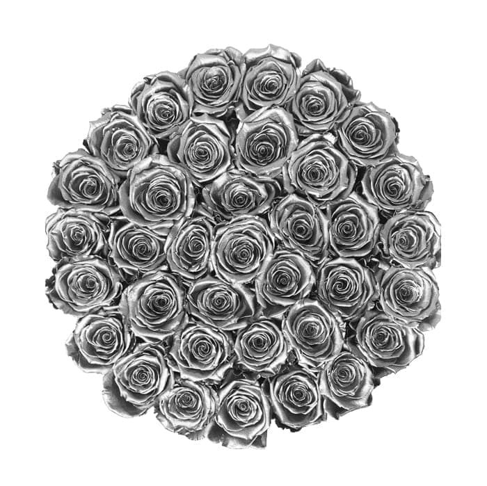 Large Round White Box with Silver Roses