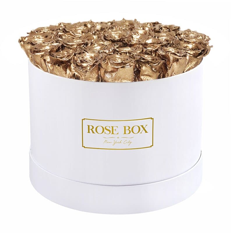 Large Round White Box with Gold Roses