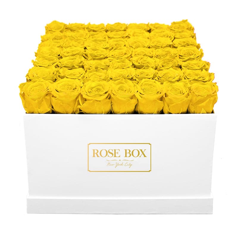 Large White Square Box with Bright Yellow Roses