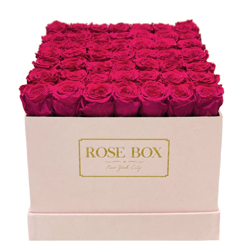 Large Pink Square Box with Ruby Pink Roses